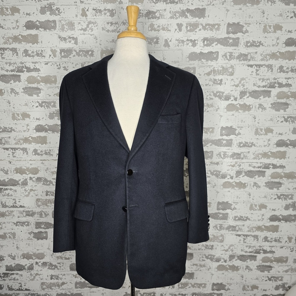 Paul Stuart Blazer Men 40 Long Black 100% Italian Cashmere Chrome Buttons Vented